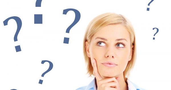 Woman is having question over white background